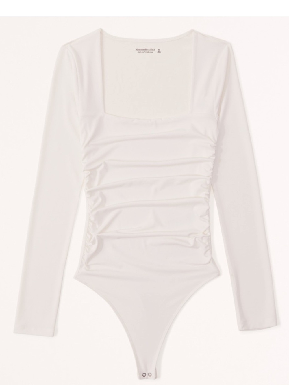 NWOT Abercrombie & Fitch White Long-Sleeve Square Neck Ruched Bodysuit Size Smal